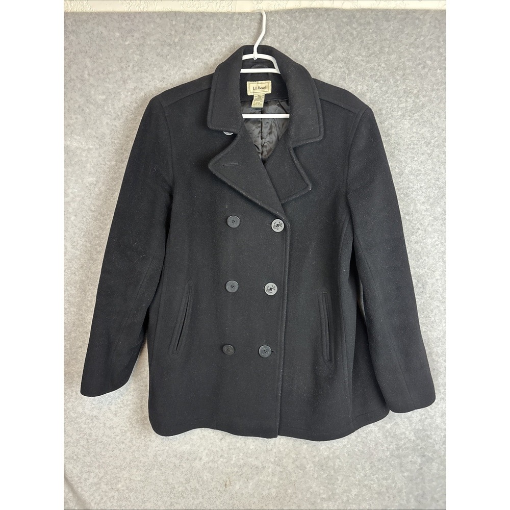 LL Bean Lambswool Pea Coat Women's Size 18 Black Double Breasted 3M Thinsulate